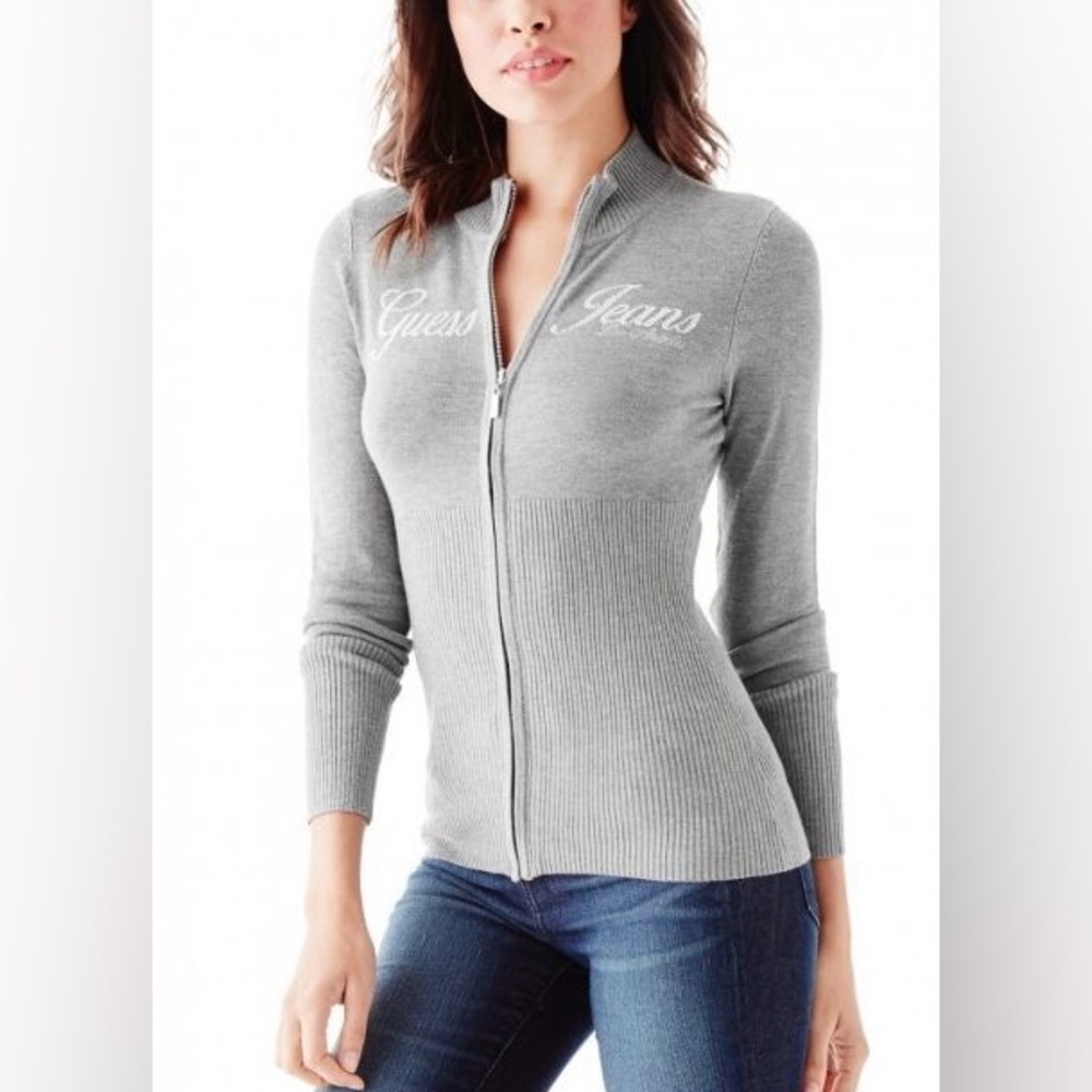 Guess Women's Heather Gray Zip-Up Cardigan